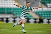 6 August 2023; Liam Burt of Shamrock Rovers celebrates after scoring his side's second goal during the SSE Airtricity Men's Premier Division match between Shamrock Rovers and Cork City at Tallaght Stadium in Dublin. Photo by Seb Daly/Sportsfile