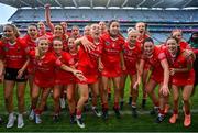 6 August 2022; Cork players celebrate after their side's victory in the Glen Dimplex All-Ireland Camogie Championship Premier Senior Final match between Waterford and Cork at Croke Park in Dublin. Photo by Piaras Ó Mídheach/Sportsfile