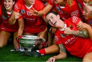 6 August 2022; Cork players including Ashling Thompson celebrate with O'Duffy Cup after the Glen Dimplex All-Ireland Camogie Championship Premier Senior Final match between Waterford and Cork at Croke Park in Dublin. Photo by Stephen Marken/Sportsfile