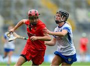 6 August 2022; Katrina Mackey of Cork in action against Kate Lynch of Waterford during the Glen Dimplex All-Ireland Camogie Championship Premier Senior Final match between Waterford and Cork at Croke Park in Dublin. Photo by Stephen Marken/Sportsfile