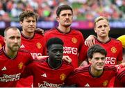 6 August 2023; Harry Maguire of Manchester United, centre, in the team photo before the pre-season friendly match between Manchester United and Athletic Bilbao at the Aviva Stadium in Dublin. Photo by David Fitzgerald/Sportsfile