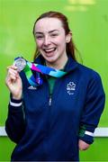 6 August 2023; Ellen Keane of Ireland with her silver medal after competing in the Women's 100m Breaststroke SB8 final during day seven of the World Para Swimming Championships 2023 at Manchester Aquatics Centre in Manchester. Photo by Paul Greenwood/Sportsfile