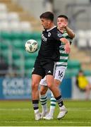 6 August 2023; Barry Coffey of Cork City in action against Gary O'Neill of Shamrock Rovers during the SSE Airtricity Men's Premier Division match between Shamrock Rovers and Cork City at Tallaght Stadium in Dublin. Photo by Seb Daly/Sportsfile