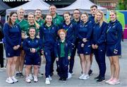 6 August 2023; Team Ireland swimmers and staff, from left, swimming operations manager Hayley Burke, communications executive Fiona Scally, physiologist Ciara Sinnott, swimmer Nicole Turner, swimmer Barry McClements, swimmer Ellen Keane, para swimming performance director Dave Malone, swimmer Dearbhaile Brady, swimmer Roisin Ni Riain, team doctor Martin McConaughey, performance analyst Niamh O Brien, head of performance nutrition David Tobin, chartered physiotherapist Elizabeth Melvin and swimming team manager Sarah Hurley pose for a group photograph after day seven of the World Para Swimming Championships 2023 at Manchester Aquatics Centre in Manchester. Photo by Paul Greenwood/Sportsfile