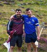 7 August 2023; Tadhg Haran of Galway, right, with Darren Joyce during the 2023 M. Donnelly GAA All-Ireland Poc Fada Finals at Annaverna Mountain in the Cooley Peninsula, Ravensdale, Louth. Photo by Piaras Ó Mídheach/Sportsfile