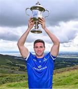 7 August 2023; Fionán Mackessy of Kerry pose with his trophy after winning the 2023 M. Donnelly GAA All-Ireland Poc Fada Finals at Annaverna Mountain in the Cooley Peninsula, Ravensdale, Louth. Photo by Piaras Ó Mídheach/Sportsfile