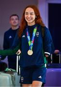 7 August 2023; The 2023 Irish World Para Swimming Championships Silver medalist Ellen Keane arrives at Dublin Airport on Team Ireland's return from the 2023 World Para Swimming Championships in Manchester. Photo by Tyler Miller/Sportsfile
