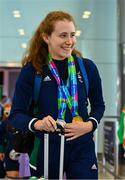 7 August 2023; The 2023 Irish World Para Swimming Championships Gold and Silver medalist Róisín Ní Riain arrives at Dublin Airport on Team Ireland's return from the 2023 World Para Swimming Championships in Manchester. Photo by Tyler Miller/Sportsfile