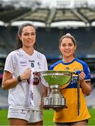 8 August 2023; In attendance at the 2023 TG4 All-Ireland Ladies Football Championship Finals Captains Day are Grace Clifford of Kildare, left, and Caoimhe Harvey of Clare at Croke Park in Dublin. Photo by Sam Barnes/Sportsfile