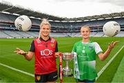 8 August 2023; In attendance at the 2023 TG4 All-Ireland Ladies Football Championship Finals Captains Day are Meghan Doherty of Down, left, and Róisin Ambrose of Limerick at Croke Park in Dublin. Photo by Sam Barnes/Sportsfile