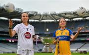 8 August 2023; In attendance at the 2023 TG4 All-Ireland Ladies Football Championship Finals Captains Day are Grace Clifford of Kildare, left, and Caoimhe Harvey of Clare at Croke Park in Dublin. Photo by Sam Barnes/Sportsfile