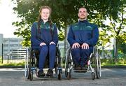 9 August 2023; Team vice-captain Melissa Griffith and captain James McCarthy during a GAA Wheelchair Hurling Team photoshoot, before their departure for Prague, Czechia, at the Maldron Airport Hotel in Dublin. Photo by Ben McShane/Sportsfile