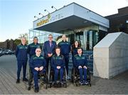 9 August 2023; Uachtarán Chumann Lúthchleas Gael Larry McCarthy with Leinster members of the GAA Wheelchair Hurling Team before their departure for Prague, Czechia, at the Maldron Airport Hotel in Dublin. Photo by Ben McShane/Sportsfile