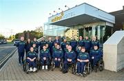 9 August 2023; Uachtarán Chumann Lúthchleas Gael Larry McCarthy with the GAA Wheelchair Hurling Team before their departure for Prague, Czechia, at the Maldron Airport Hotel in Dublin. Photo by Ben McShane/Sportsfile