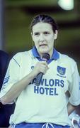 1 October 1995; Waterford captain Noirin Walsh speaking after the All-Ireland Senior Ladies Football Championship Final between Monaghan and Waterford at Croke Park in Dublin. Photo by Brendan Moran/Sportsfile