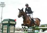 9 August 2023; Trevor Breen of Ireland competes on Highland President during Longines FEI Dublin Horse Show - Sport Ireland Classic at the RDS in Dublin. Photo by Sam Barnes/Sportsfile