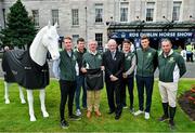 10 August 2023; In attendance at the Dublin Horse Show - Aga Khan squad photocall are, from left, Daniel Coyle, Shane Sweetnam, Horse Sport Ireland Showjumping High Performance director Michael Blake, RDS President John Dardis, Michael Pender, Michael Duffy and Cian O'Connor at the RDS in Dublin. Photo by Sam Barnes/Sportsfile