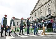 10 August 2023; In attendance at the Dublin Horse Show - Aga Khan squad photocall are, from left, Daniel Coyle, Cian O'Connor, Michael Pender, Michael Duffy, Shane Sweetnam and Horse Sport Ireland Showjumping High Performance director Michael Blake at the RDS in Dublin. Photo by Sam Barnes/Sportsfile