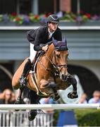 10 August 2023; Jack Ryan of Ireland competes on Cavalier Teaca in the Speed Derby during the Longines FEI Dublin Horse Show at the RDS in Dublin. Photo by Sam Barnes/Sportsfile