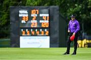 10 August 2023; Umpire Gareth Morrison during the Evoke Super 50 Cup match between Dragons and Typhoons at The Hills Cricket Club in Dublin. Photo by Tyler Miller/Sportsfile