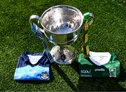 11 August 2023; The Brendan Martin Cup and the jerseys that Kerry and Dublin will wear in next Sunday’s TG4 All-Ireland Ladies Senior Football Championship Final at Croke Park, Dublin. Photo by Piaras Ó Mídheach/Sportsfile