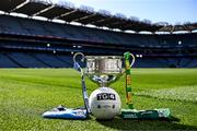 11 August 2023; The Brendan Martin Cup, the official matchday ball and the jerseys that Kerry and Dublin will wear in next Sunday’s TG4 All-Ireland Ladies Senior Football Championship Final pictured at Croke Park, Dublin. Photo by Piaras Ó Mídheach/Sportsfile