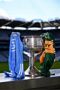 11 August 2023; The Brendan Martin Cup and the jerseys that Kerry and Dublin will wear in next Sunday’s TG4 All-Ireland Ladies Senior Football Championship Final at Croke Park, Dublin. Photo by Piaras Ó Mídheach/Sportsfile