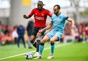 6 August 2023; Aaron Wan-Bissaka of Manchester United and Inigo Lekue of Athletic Bilbao during the pre-season friendly match between Manchester United and Athletic Bilbao at the Aviva Stadium in Dublin. Photo by Ben McShane/Sportsfile