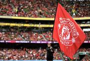 6 August 2023; A flagbearer is seen before the pre-season friendly match between Manchester United and Athletic Bilbao at the Aviva Stadium in Dublin. Photo by Ben McShane/Sportsfile