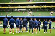 6 August 2023; Athletic Bilbao players inspect the pitch before the pre-season friendly match between Manchester United and Athletic Bilbao at the Aviva Stadium in Dublin. Photo by Ben McShane/Sportsfile