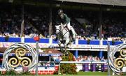 11 August 2023; Michael Duffy of Ireland competes on Cinca 3 during the Longines FEI Jumping Nations Cup™ of Ireland international competition during the 2023 Longines FEI Dublin Horse Show at the RDS in Dublin. Photo by David Fitzgerald/Sportsfile