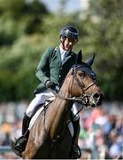 11 August 2023; Michael Pender of Ireland competes on Hhs Calais during the Longines FEI Jumping Nations Cup™ of Ireland international competition during the 2023 Longines FEI Dublin Horse Show at the RDS in Dublin. Photo by David Fitzgerald/Sportsfile