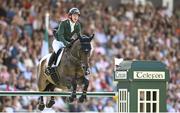 11 August 2023; Michael Pender of Ireland competes on Hhs Calais during the Longines FEI Jumping Nations Cup™ of Ireland international competition during the 2023 Longines FEI Dublin Horse Show at the RDS in Dublin. Photo by David Fitzgerald/Sportsfile