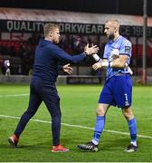 11 August 2023; Shelbourne manager Damien Duff and goalkeeper Conor Kearns after the SSE Airtricity Men's Premier Division match between Shelbourne and Shamrock Rovers at Tolka Park in Dublin. Photo by Seb Daly/Sportsfile