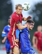 11 August 2023; David Hurley of Galway United in action against Barry Baggley of Waterford during the SSE Airtricity Men's First Division match between Waterford and Galway United at RSC in Waterford. Photo by Michael P Ryan/Sportsfile