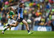 30 July 2023; Lily Monahan, Scoil Naomh Iósaf, Baltinglass, Wicklow, representing Dublin, during the INTO Cumann na mBunscol GAA Respect Exhibition Go Games at the GAA Football All-Ireland Senior Championship final match between Dublin and Kerry at Croke Park in Dublin. Photo by Eóin Noonan/Sportsfile