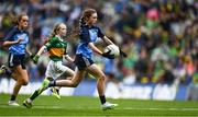 30 July 2023; Lily Monahan, Scoil Naomh Iósaf, Baltinglass, Wicklow, representing Dublin, during the INTO Cumann na mBunscol GAA Respect Exhibition Go Games at the GAA Football All-Ireland Senior Championship final match between Dublin and Kerry at Croke Park in Dublin. Photo by Eóin Noonan/Sportsfile