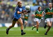 30 July 2023; Freya Coogan, Moneenroe NS, Castlecomer, Kilkenny, representing Dublin, during the INTO Cumann na mBunscol GAA Respect Exhibition Go Games at the GAA Football All-Ireland Senior Championship final match between Dublin and Kerry at Croke Park in Dublin. Photo by Eóin Noonan/Sportsfile