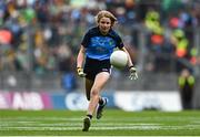 30 July 2023; Ruth Feeney, Belgrove Girls NS, Clontarf, Dublin, representing Dublin, during the INTO Cumann na mBunscol GAA Respect Exhibition Go Games at the GAA Football All-Ireland Senior Championship final match between Dublin and Kerry at Croke Park in Dublin. Photo by Eóin Noonan/Sportsfile