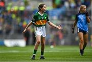 30 July 2023; Eimhear Bennett, St Paul's, Cabra, Down, representing Kerry, during the INTO Cumann na mBunscol GAA Respect Exhibition Go Games at the GAA Football All-Ireland Senior Championship final match between Dublin and Kerry at Croke Park in Dublin. Photo by Eóin Noonan/Sportsfile