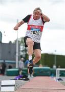 12 August 2023; George Salter-Townshend of Skibbereen AC competing in the men's vet80 long jump during the 123.ie National Masters Track and Field Championships at in Tullamore, Offaly. Photo by Seb Daly/Sportsfile