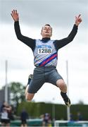 12 August 2023; George Wyatt of Dundrum South Dublin AC competing in the men's vet55 long jump during the 123.ie National Masters Track and Field Championships at in Tullamore, Offaly. Photo by Seb Daly/Sportsfile
