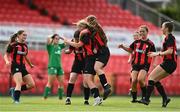 12 August 2023; Ellis McHugh of Bohemians FC Waterford, centre, celebrates with team-mates after scoring her side's first goal during the FAI Women's U17 Cup Final match between Bohemians FC Waterford and Killarney Celtic at Turners Cross in Cork. Photo by Eóin Noonan/Sportsfile