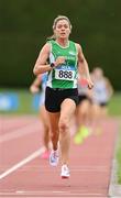 12 August 2023; Denise Egan of Ferbane AC on her way to winning the women's vet45 800m during the 123.ie National Masters Track and Field Championships at in Tullamore, Offaly. Photo by Seb Daly/Sportsfile