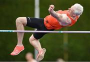12 August 2023; Aidan Gillespie of Rosses AC competing in the men's vet50 high jump during the 123.ie National Masters Track and Field Championships at in Tullamore, Offaly. Photo by Seb Daly/Sportsfile