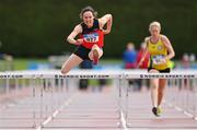 12 August 2023; Niamh McGuire of Rathkenny AC on her way to winning the women's vet50 80m hurdles during the 123.ie National Masters Track and Field Championships at in Tullamore, Offaly. Photo by Seb Daly/Sportsfile