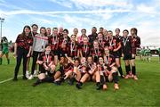 12 August 2023; Bohemians fc Waterford players celebrate with the cup after the FAI Women's U17 Cup Final match between Bohemians FC Waterford and Killarney Celtic at Turners Cross in Cork. Photo by Eóin Noonan/Sportsfile