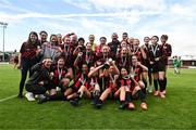 12 August 2023; Bohemians fc Waterford players celebrate with the cup after the FAI Women's U17 Cup Final match between Bohemians FC Waterford and Killarney Celtic at Turners Cross in Cork. Photo by Eóin Noonan/Sportsfile