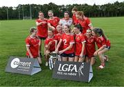 12 August 2023; Kilkerrin Clonberne, Galway, players, including Sarah Gormley, 2, celebrate after beating Glencar–Manorhamilton, Leitrim, to win the senior championship final for the second year in a row at the 2023 currentaccount.ie All-Ireland Club 7s tournament at Naomh Mearnóg GAA Club in Malahide, Dublin. Photo by Piaras Ó Mídheach/Sportsfile