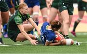 12 August 2023; Sene Taiti-Fanene of Leinster scores her side's second try during the Vodafone Women’s Interprovincial Championship match between Connacht and Leinster at The Sportsground in Galway. Photo by Ramsey Cardy/Sportsfile